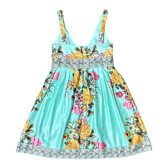 VINTAGE FOREVER 21 FLORAL DEEP V SLEEVELESS BEADED EMPIRE WAIST DRESS - Picture 11 of 13